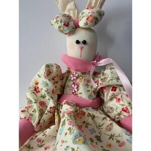 Pink Floral Bunny 17in Soft Easter Stuffed Animal with Tags, Spring Gift